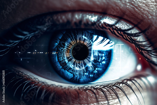 Human Eye Closeup with Circuits in Iris