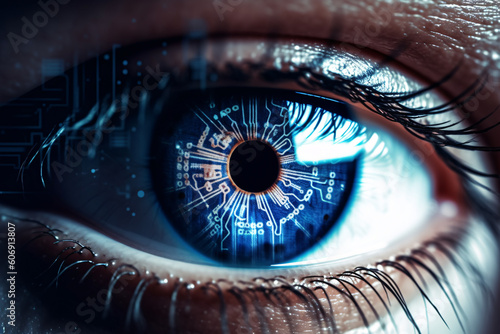 Human Eye Closeup with Circuits in Iris