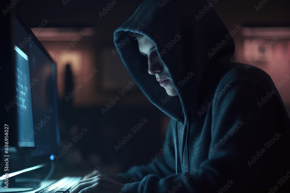 Computer hacker in a hoodie - generative ai