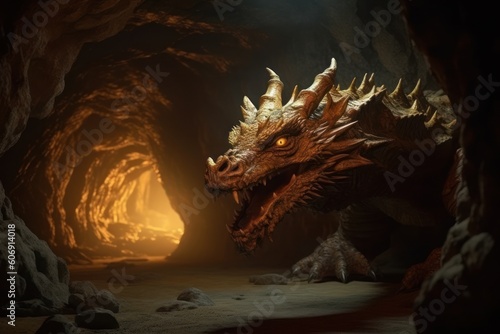 Dragon protecting the cave - generative ai photo