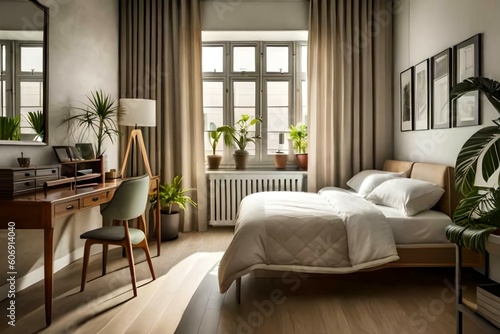 Double bedroom, vintage-style interior design © Carlos