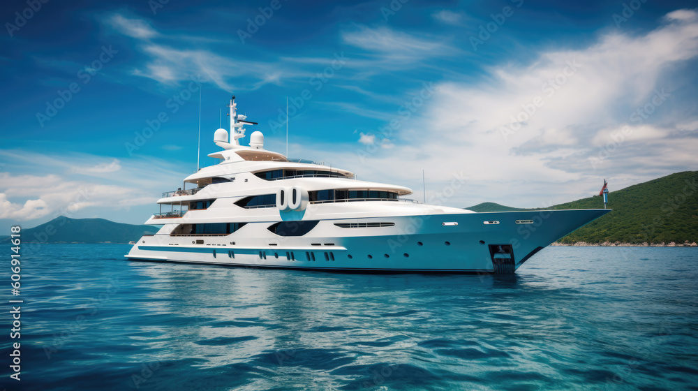 a large luxury yacht in beautiful weather. Generative AI