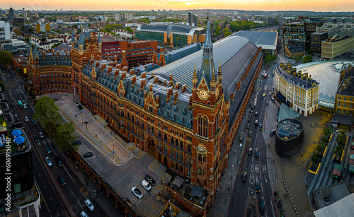 Aerial view of St Pancras and Kings Cross train stations in London