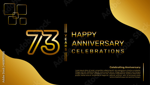 73 year anniversary logo design with a double line concept in gold color, logo vector template illustration