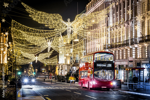 The Christmas view of Picadilly circus and its surroundings in London photo