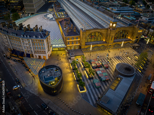 Aerial view Kings Cross train station in London