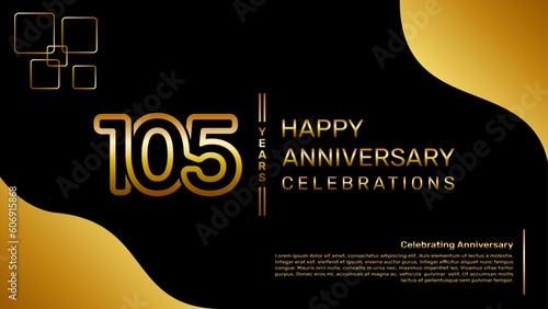 105 year anniversary logo design with a double line concept in gold color, logo vector template illustration