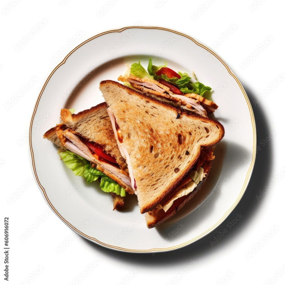 Delicious Turkey Sandwich on a White Background. Generative AI Delicious Turkey Sandwich on a White Background. Generative AI