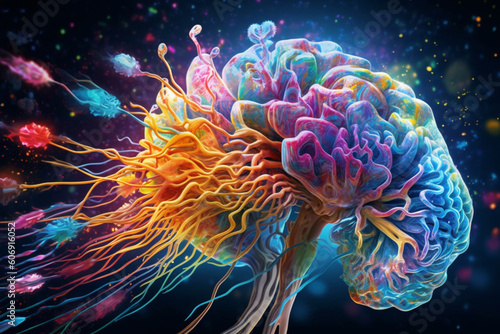 Artistic interpretation to visualize the brain's inner workings. Made by generative AI.