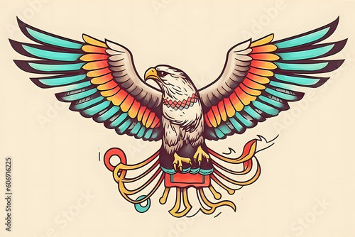 A bald eagle or hawk flying with wings spread mascot. Neural network AI generated art Generative AI