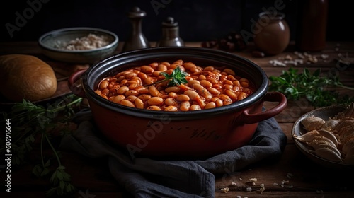 baked beans with complete composition and perfect viewing angles and background blur