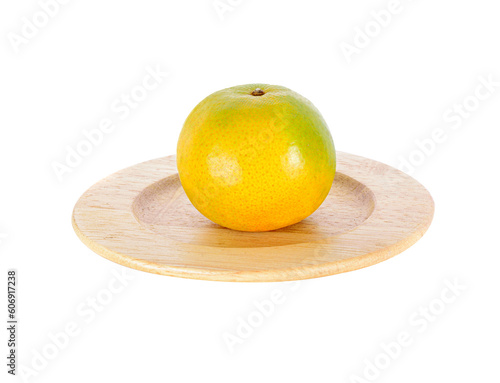Orange fruit   wooden plate isolated on   transparent png