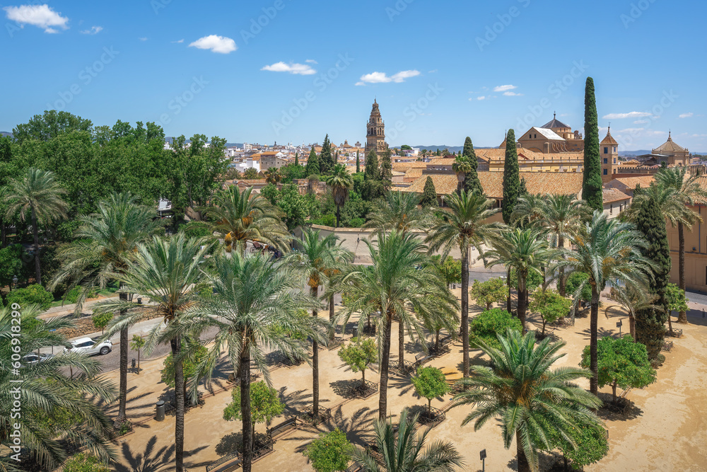 Aerial view Mosque-Cathedral of Cordoba with Palm Trees - Cordoba, Andalusia, Spain Aerial view Mosque-Cathedral of Cordoba with Palm Trees - Cordoba, Andalusia, Spain