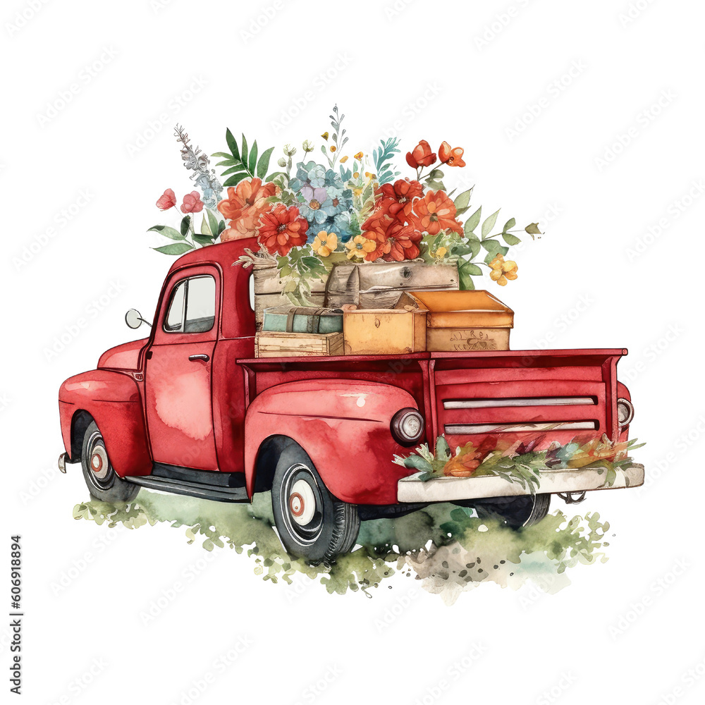 Vintage Flower Truck Clipart, Floral Trucks, Old Trucks, Flower Truck