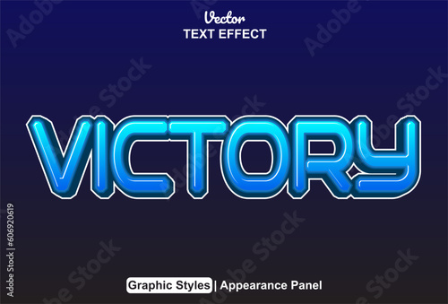 victory text effect with blue color graphic style and editable.