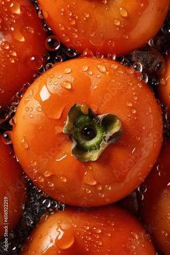fresh persimmons in the market with drops