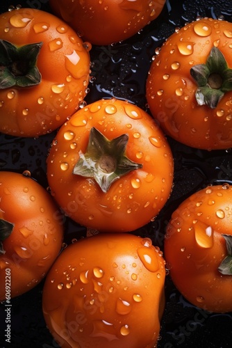 fresh persimmons in the market with drops