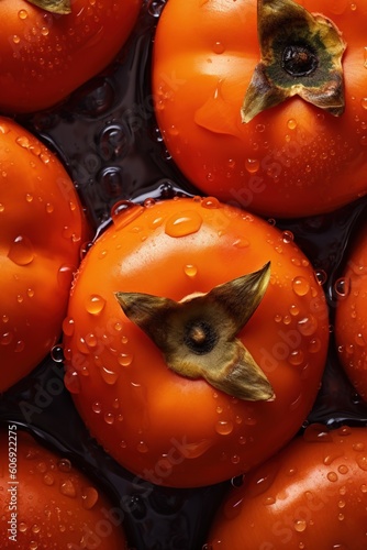 fresh persimmons in the market with drops