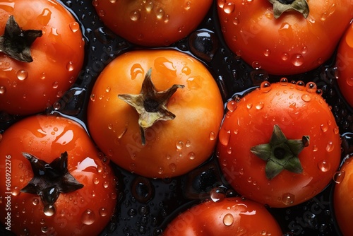 fresh persimmons in the market with drops