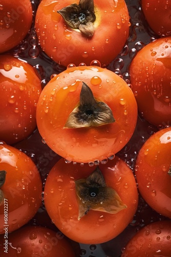 fresh persimmons in the market with drops