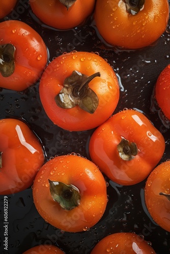 fresh persimmons in the market with drops