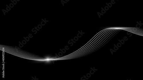Abstract curve white neon glow on black background technology concept.
