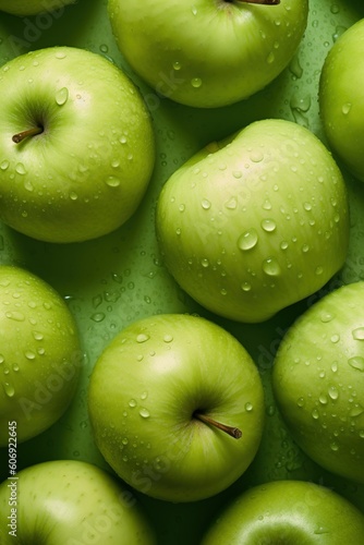 green apple with drops