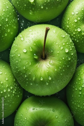 green apple with drops