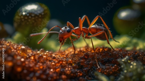 detailed macro image of an ant collecting, generative AI © Nadine