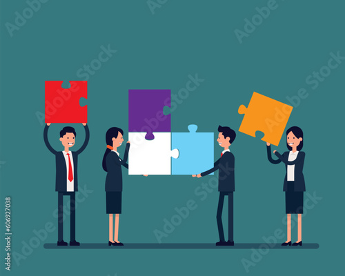 Office persons group ar working puzzle connection. Vector illustration business teamwork concept