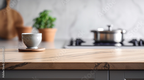 Wooden worktop in a modern kitchen. Generative AI