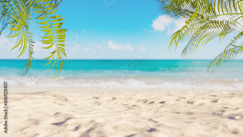 Summer beach sand and waves background, 3d rendering