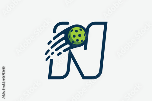 pickleball logo with a combination of letter n and a moving ball in line style for any business especially pickleball shops, pickleball training, clubs, etc.