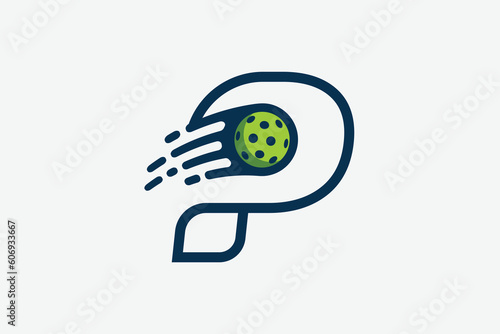 pickleball logo with a combination of letter p and a moving ball in line style for any business especially pickleball shops, pickleball training, clubs, etc.