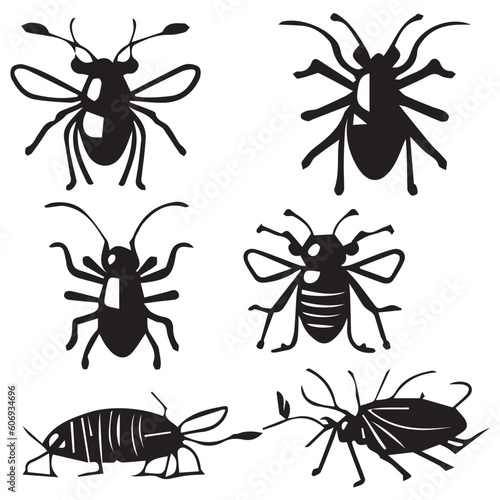 Insect Clipart Vector illustration, insect vector silhouette black and white