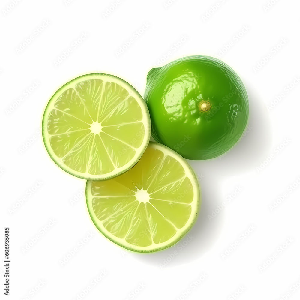 Group Slices Of Lime From Top View. Generative AI