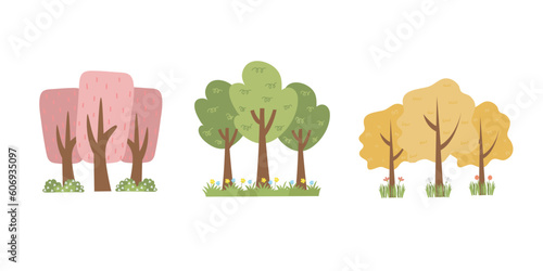 Cartoon tree isolated on a white background. Simple modern style. Cute green plants  forest  vector flat illustration. summer  spring trees.