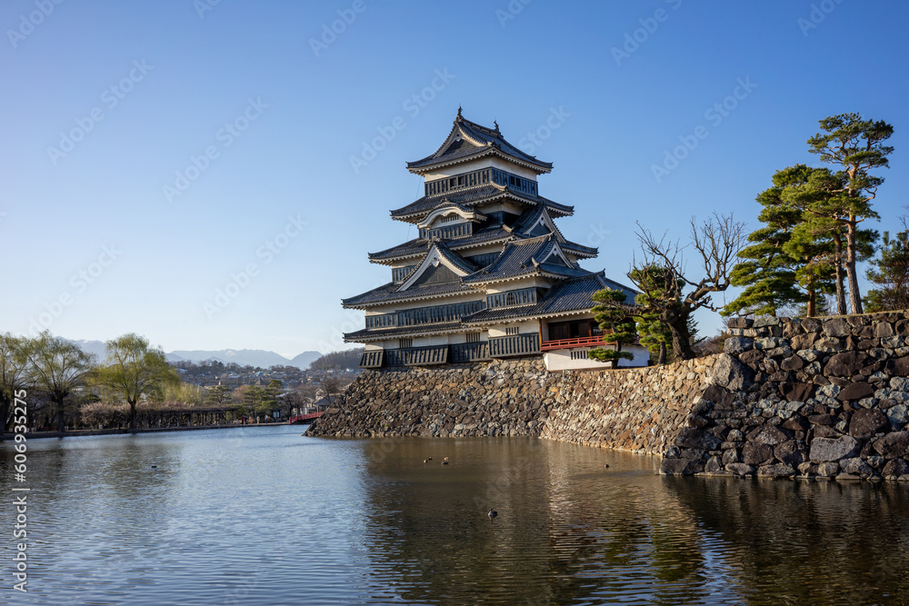 The traditional japanese castle of Matsumoto japan at evening. The blue sky offers plenty of copy space. The traditional japanese castle of Matsumoto japan at evening. The blue sky offers plenty of copy space.
