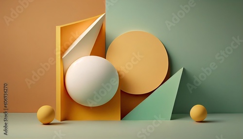 geometric orange and green with spheres minimal flat ray on flat background creating a cheerful atmosphere of contemporary art Abstract, Elegant and Modern AI-generated illustration