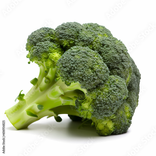 Big Fresh Broccoli On White Background. Generative AI