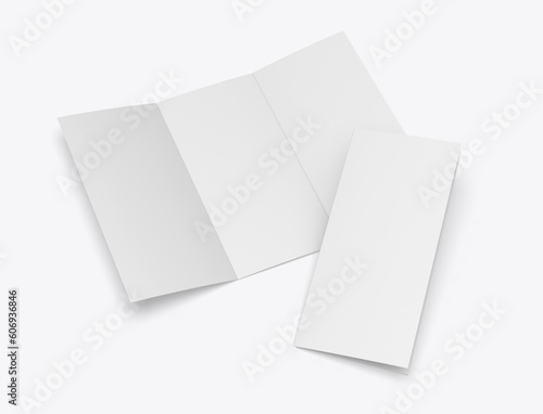 Tri fold brochure template mockup. Blank 3d illustration.