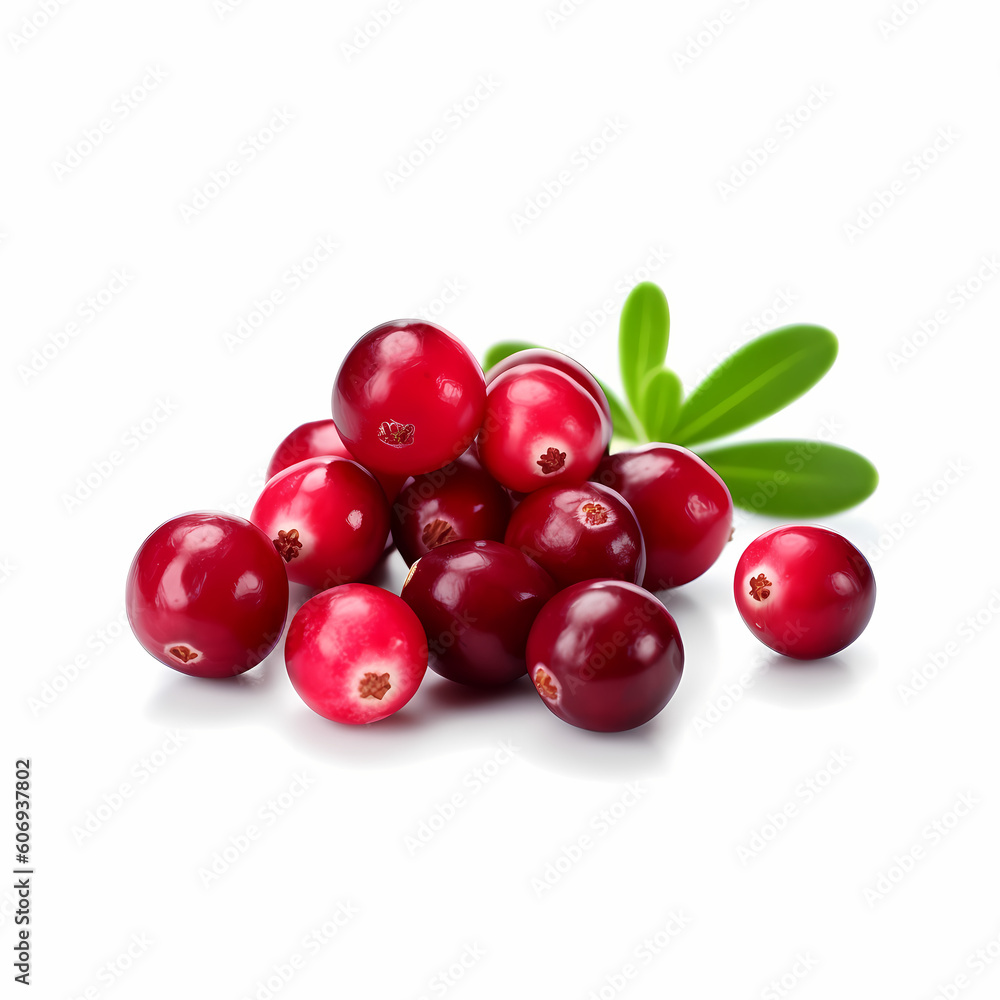 Group Of Cranberries With Leaf. Generative AI