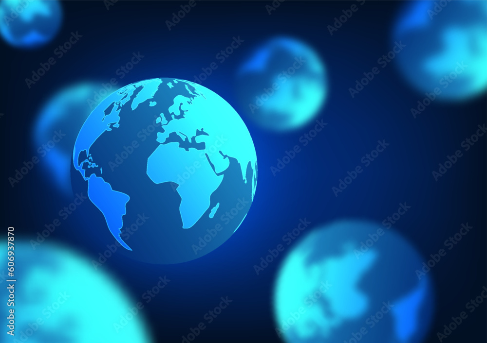 Fototapeta premium Earth technology background The world is placed in multiples using a blurred, single-point technique to accentuate the focus. Used for poster work. and technology-related work