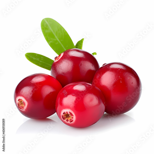 Four Cranberries With Leaf. Generative AI