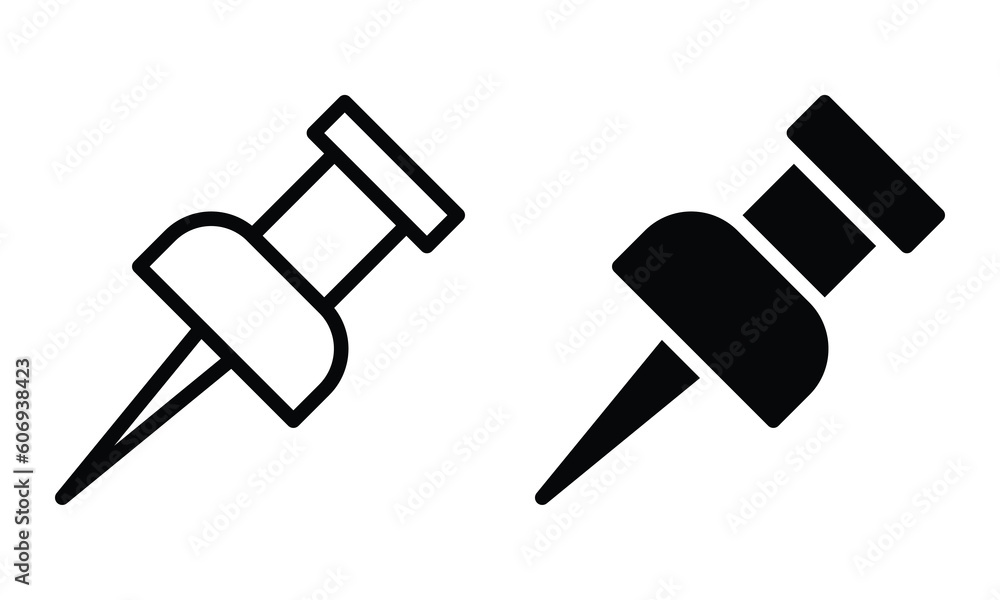 Pushpin icon with outline and glyph style. Pushpin icon with outline and glyph style.