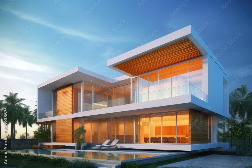 contemporary residence with a swimming pool in the foreground Generative AI contemporary residence with a swimming pool in the foreground Generative AI