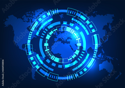 World map technology background It conveys information through the internet network that can access information anywhere in the world. or doing international business