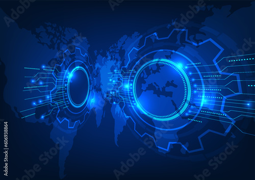 World map technology background It conveys information through the internet network that can access information anywhere in the world. or doing international business