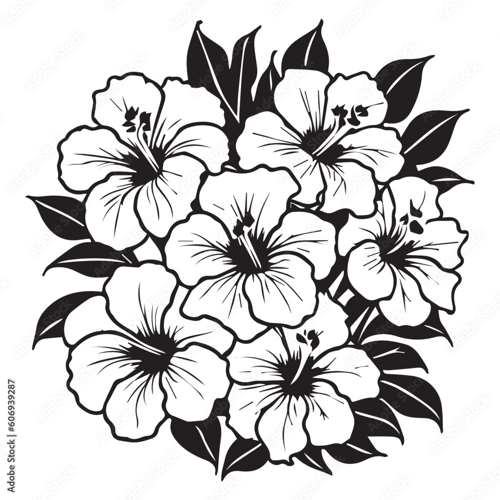 Fototapeta premium This is Hibiscus Flower Vector Clipart Illustration, Hibiscus Rose Black and white Vector