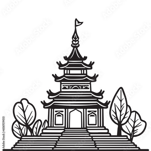 This is a Temple Vector Line art Illustration, Temple Line art Vector Black and white